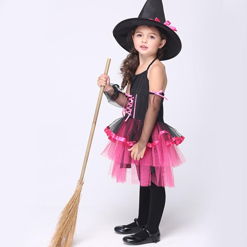 Children's Witch Role-Play Costume: Mesh Puffy Dress for Halloween Cosplay.
