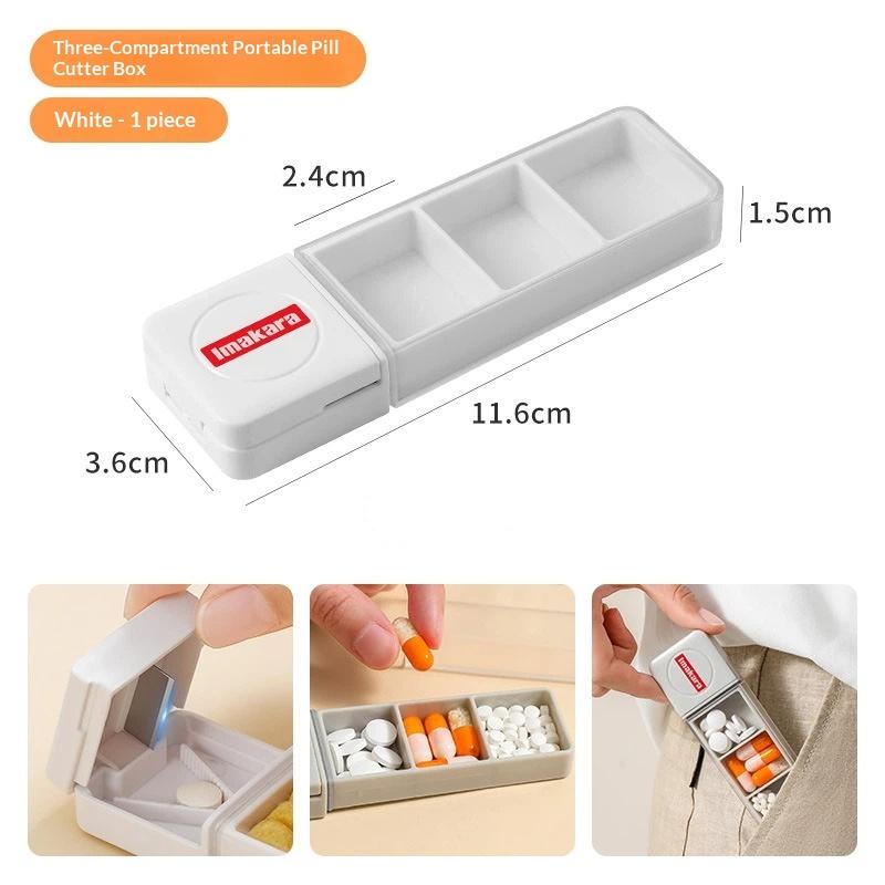 Portable Pill Organizer Integrated Pill Cutter Airtight Moisture-proof Small Pill Case for Students Dorm Daily Medication Storage