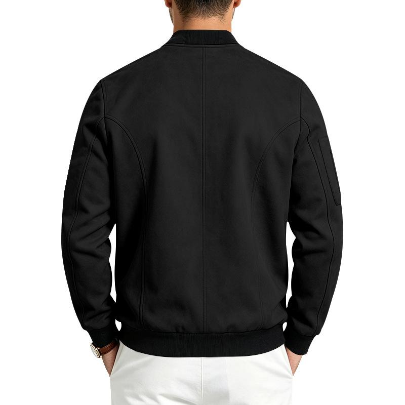 Autumn and Winter Men's Suede Solid Color Patchwork Casual Sports Stand Up Collar Button Jacket Long Sleeved Jacket Cardigan