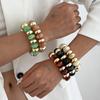 Vintage Acrylic Geometric Beading Elastic Bangle Bracelets Fashion Resin Golden CCB Bead Stackable Bracelet Women Jewelry