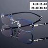 Ochelari pentru miopie cu tăiere cu diamante Anti-lumină albastră computer fără ramă Ochelari de vedere pentru bărbați, finisați cu prescripție, minus ochelari