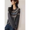 VICTORIA&VERA Women's Winter Fair Isle Retro Round Neck Knit Sweater with Double Zipper