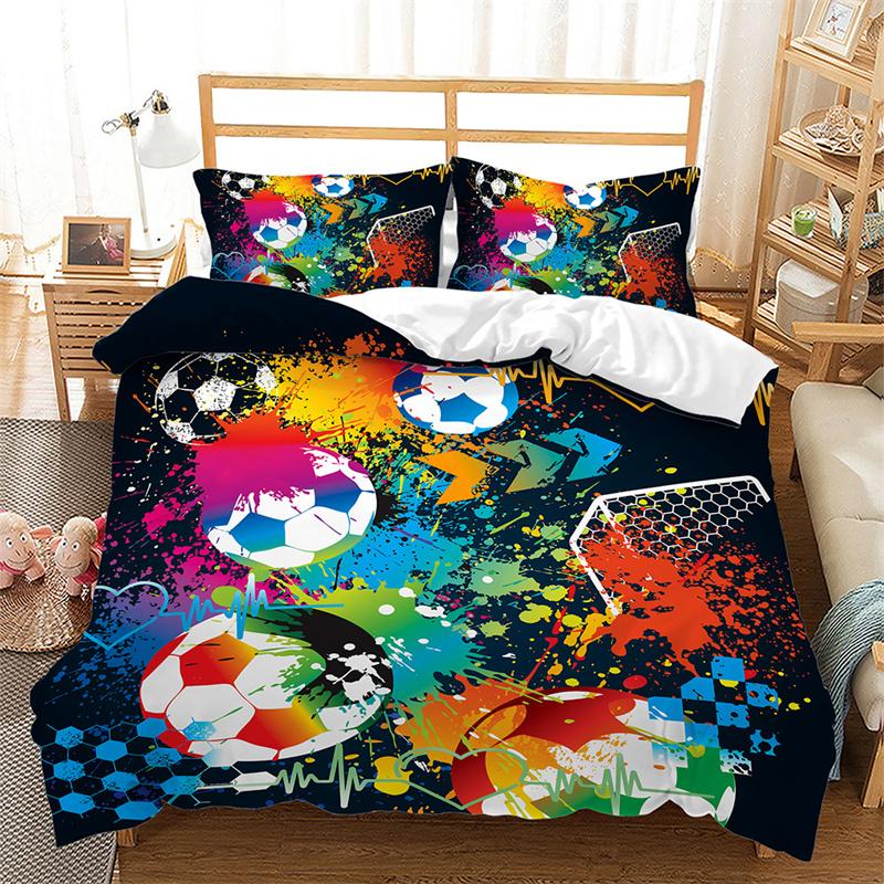 Boys Basketball Duvet Cover 3D Ball Pattern Sports Theme Bedding Set Queen Microfiber Football Competitive Game Comforter Cover