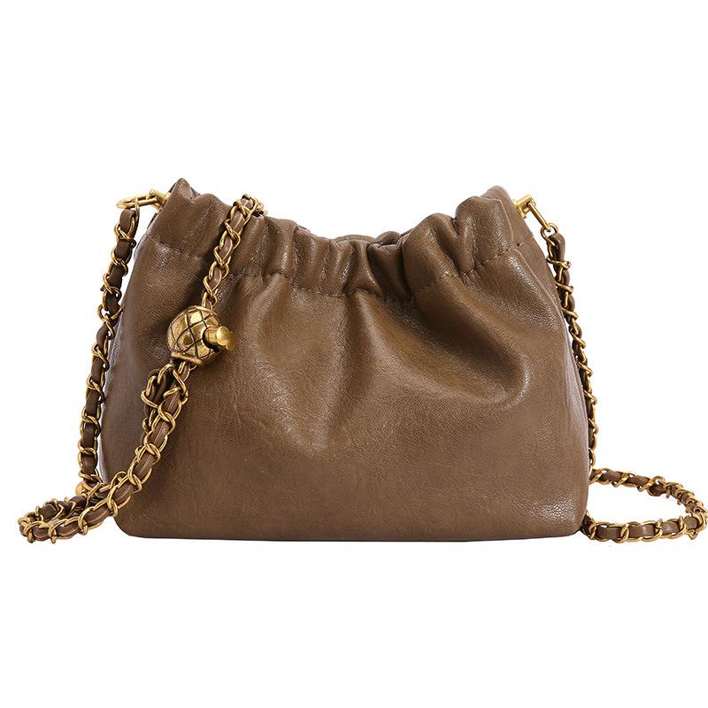 Women's Crossbody Tote Bag PU Leather Hobo Bag Fashionable Retro Bucket Bag Korean High-End Chain Crossbody Bag