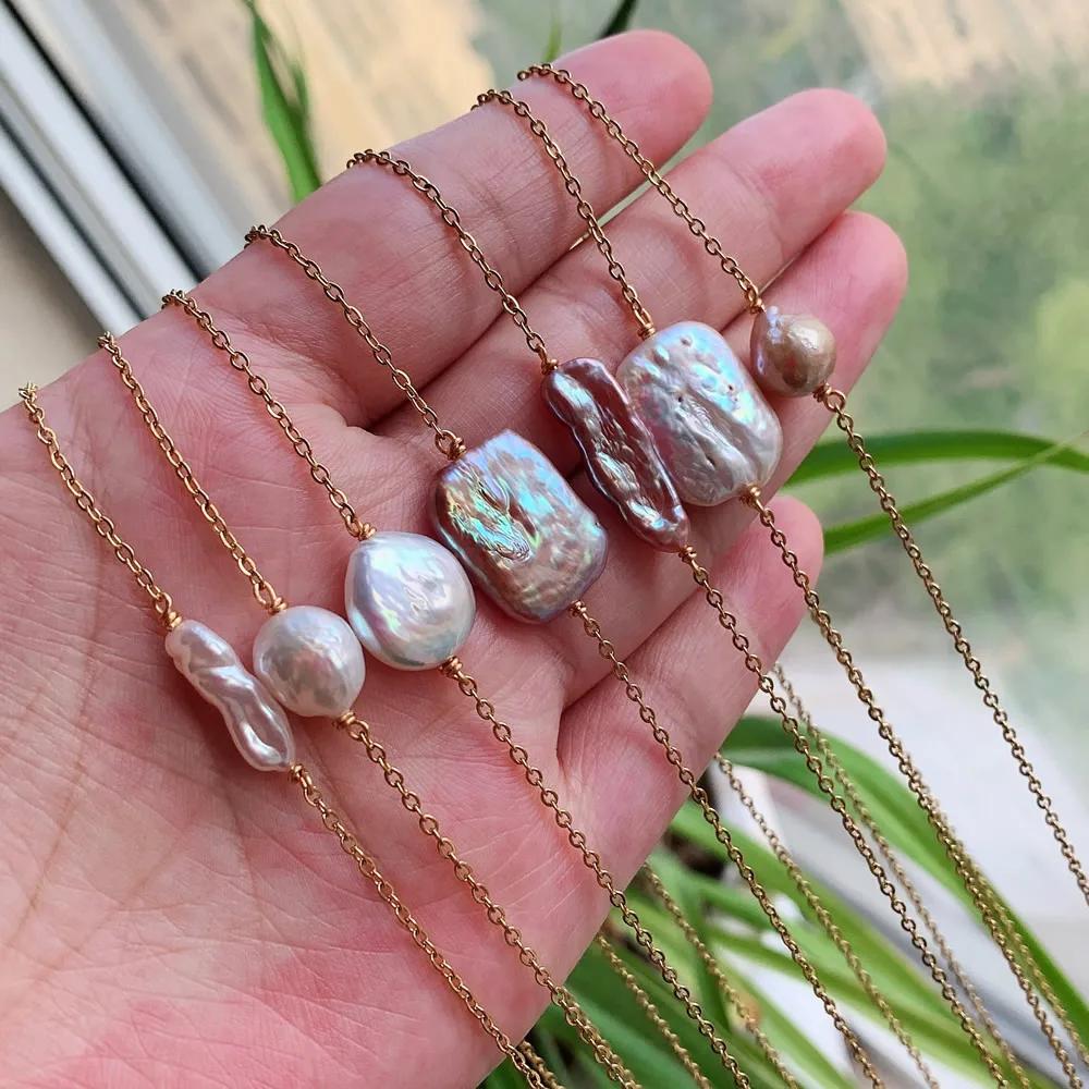Real Natural Freshwater Pearl Necklace for Women Irregular Round Square Coin Stick Drop Baroque Pearl Pendant Necklace Choker