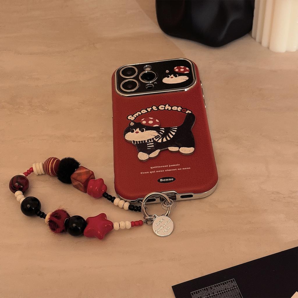 Ins Red Cartoon Cat Suitable for 16pro Max Apple Mobile Phone Case Iphone15 Leather Cartoon 17 Hanging Chain