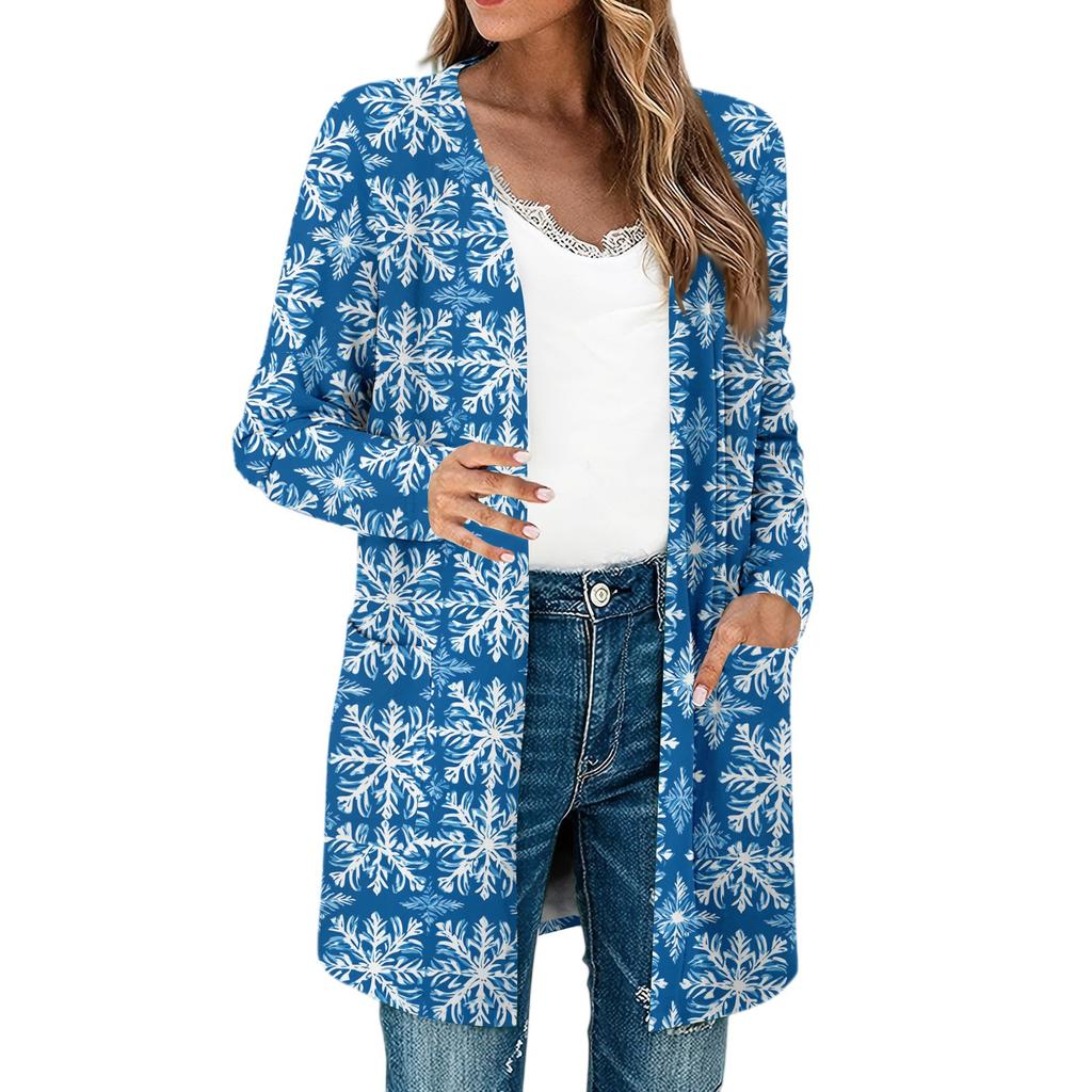 Women's Lightweight Long Sleeve Open Front Cardigans Long Sleeve Lightweight Vintage Printed Coat With Pockets