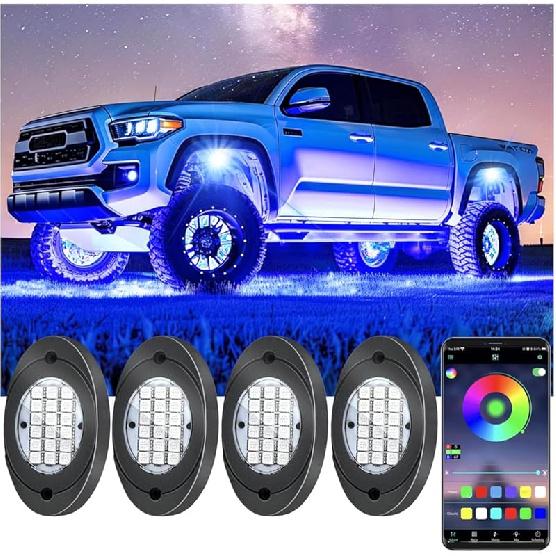 4 Pods RGB LED Rock Lights, Underglow Multicolor Neon Light Kit, Wheel Well Light With APP Control & Music Mode, Under Glow Lights For