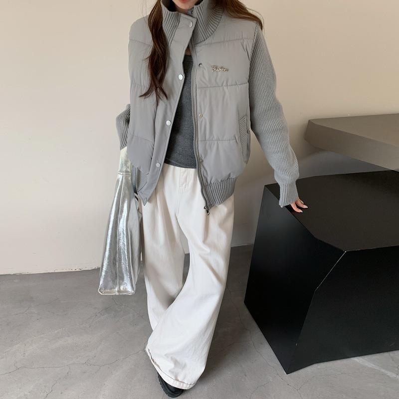 Winter new versatile age-reducing knitted splicing cotton-padded jacket design sense stand-up collar cold-proof and warm cotton-padded jacket women