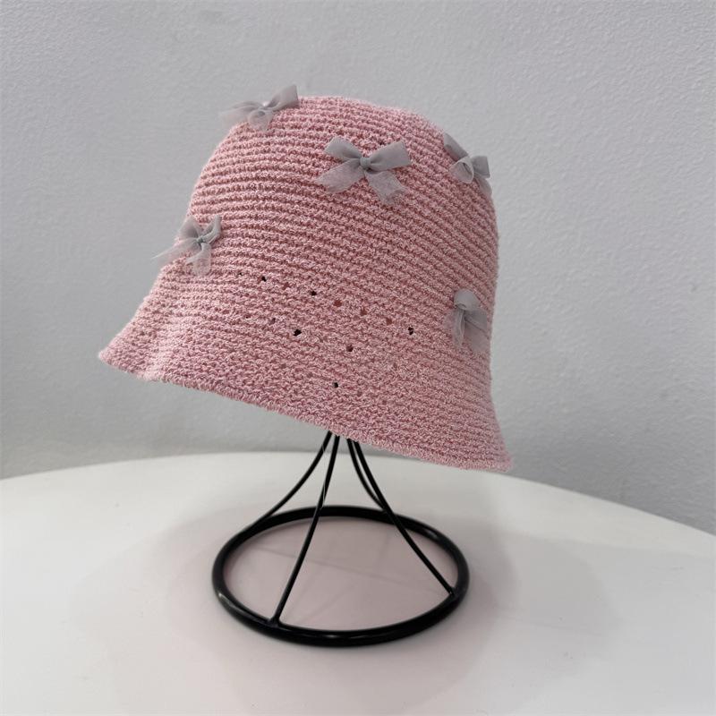 Style Hat Versatile Straw Woven Bow Hollow Womens Sunshade Hatscaps Fisherman