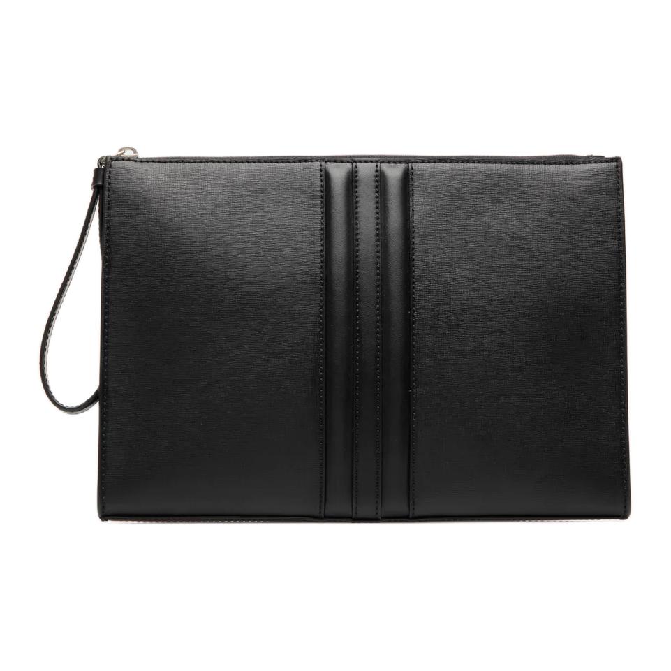 Bally Logo Zip Closure Leather Clutch Men clutch Black 6310401 Basic Set (Bag+Dust Bag)