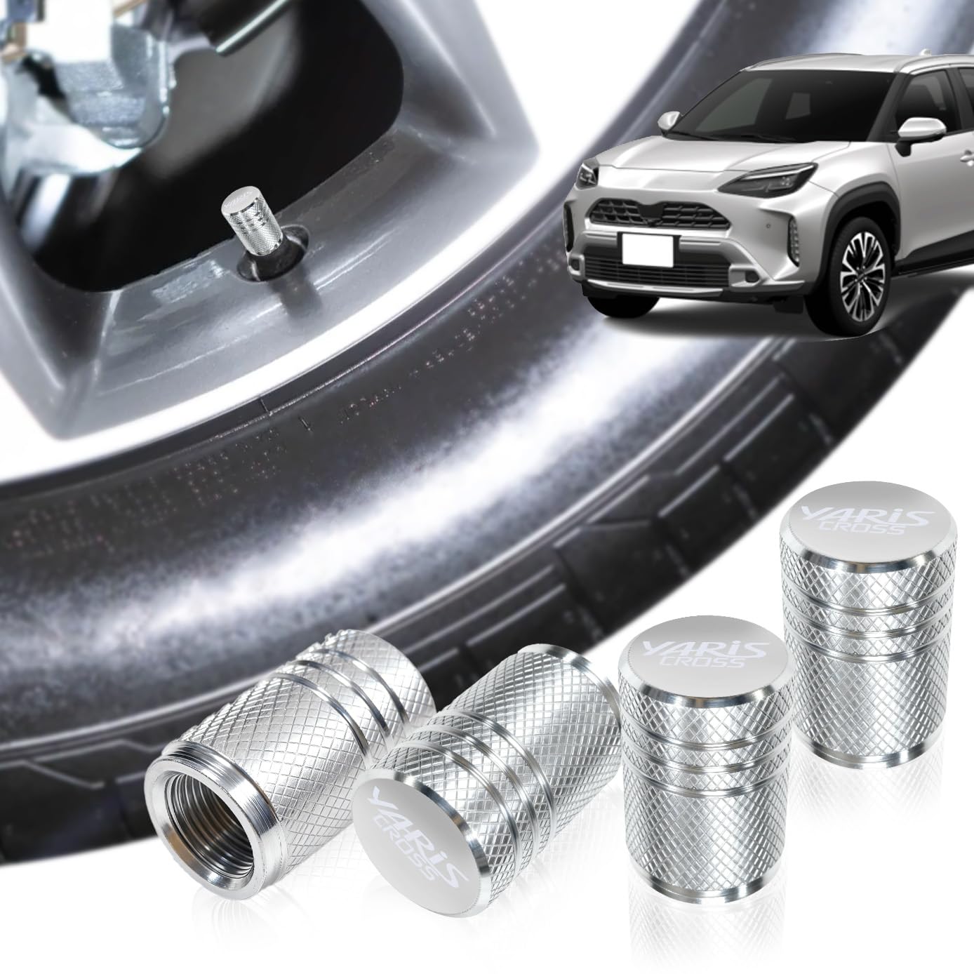 HUDIY Yaris Cloth 10 Series Dedicated Air Valve Cap, Aluminum Alloy, Anti-Slip Texture, Tire Yaris Cross
