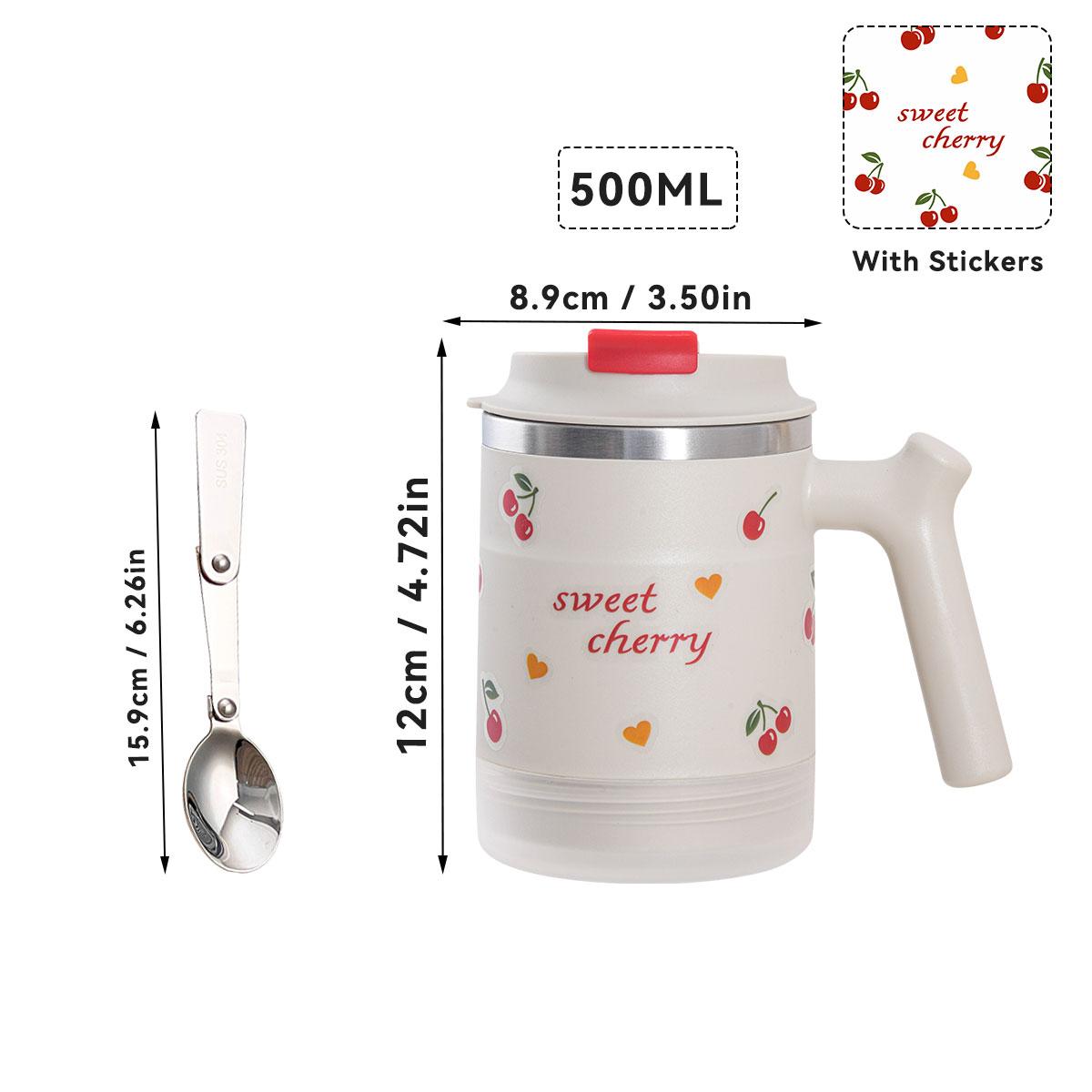 

WORTHBUY Cute Portable Double-Layer Insulated Coffee Mug With Folding Spoon 304 Stainless Steel Water Cup Leak-proof Drinkware 401-500ml