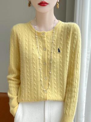 Andys Damen Lockerer Gestrickter Cardigan mit Stickerei und Zopfmuster - Vielseitige Uni-Farben Rundhals Pulloverjacke