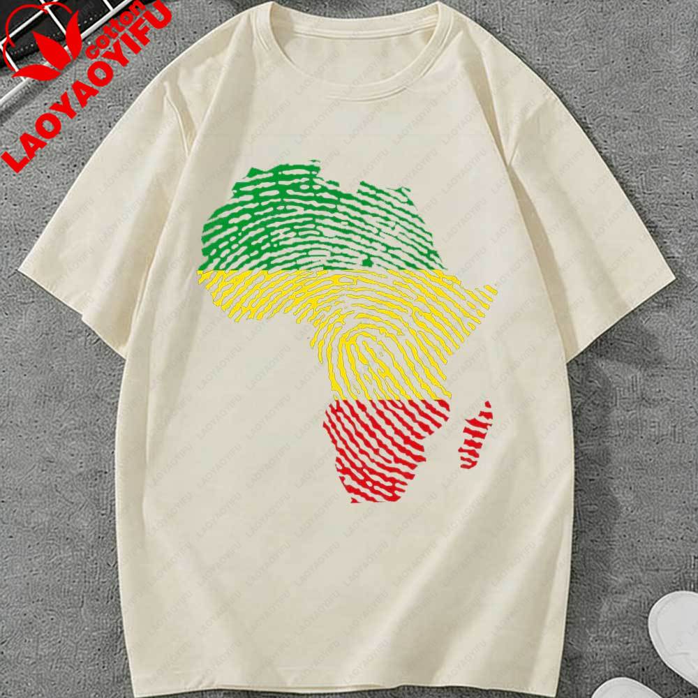 Juneteenth Africa Map Fingerprint TShirt for Unisex Women African American Pride Rasta Color Graphic Tee Casual Cotton Tops Gift
