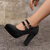 Q/Women's High Heel Single Shoes Elegant Suede Solid Color Waterproof Platform Thick Heel Large Low Top Shoes