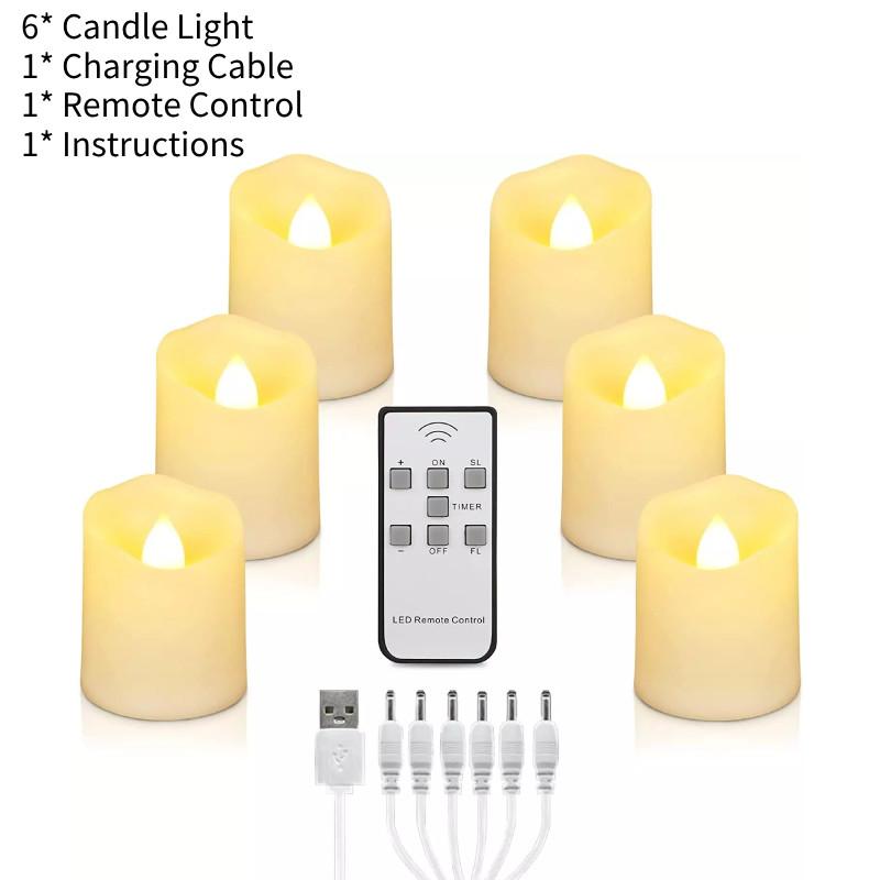 

Чайные светодиодные 6 шт. Световые беспламенные свечи USB перезаряжаемые теплый белый пульт Рождество