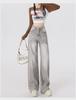 Women's Gray Corrugated Wide-Leg Jeans - 2024 Autumn Lazy Street Style