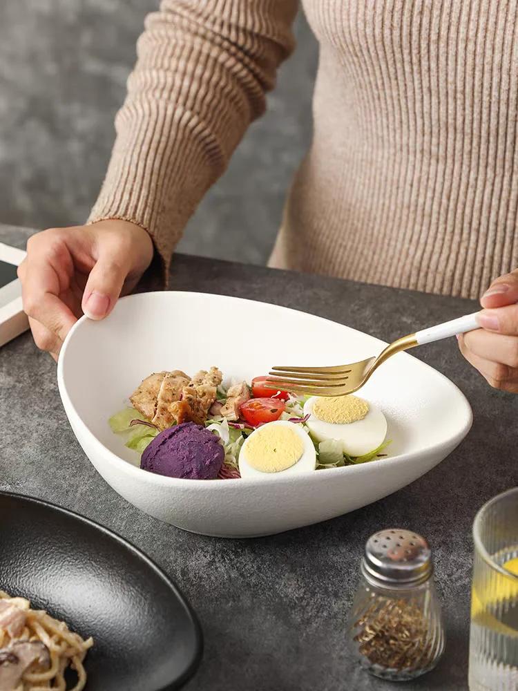 Japanese Ceramic Salad Bowl, Triangular Innovative Microwave Safe Tableware, Creative Fruit Salad Bowl, Restaurant Salad Bowl