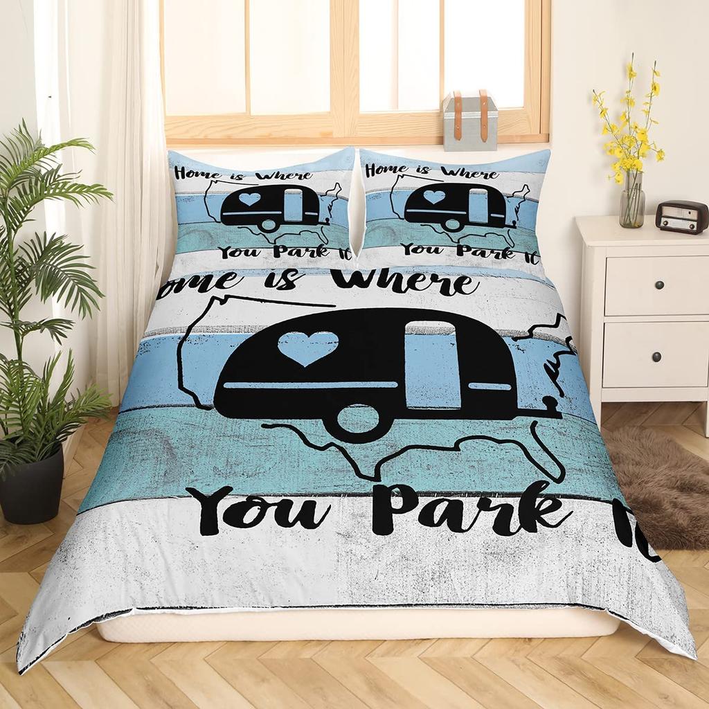 Camping Themed Motorhome Cartoon 3D Print Bedding Set Cozy Duvet Cover King Queen Twin Single Size Birthday Gift Bedroom Decor