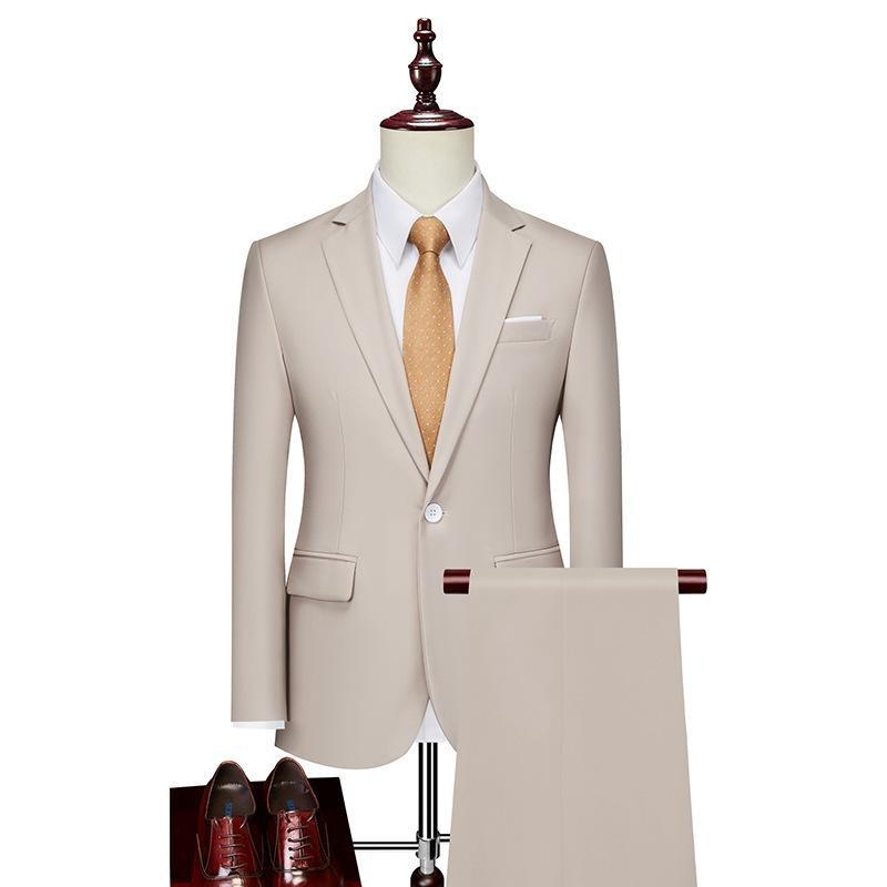 Jacket + Pants Fashion Formal Dress Mens Suit Set Men Casual Wedding Suits Groom Korean Slim Fit Dress