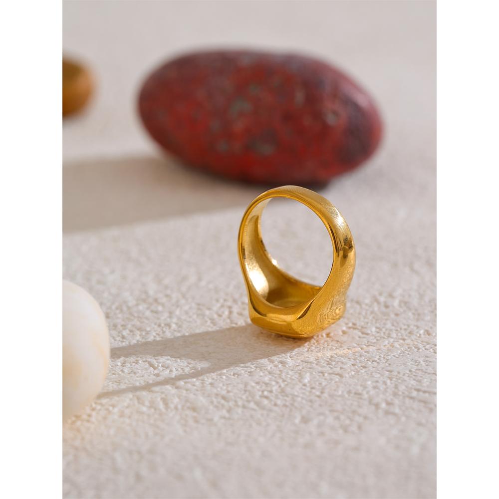 Yhpup Size 7# High Quality Stainless Steel Metal Square Casting Ring 18K Gold PVD Plated Personalized Popular Jewelry New