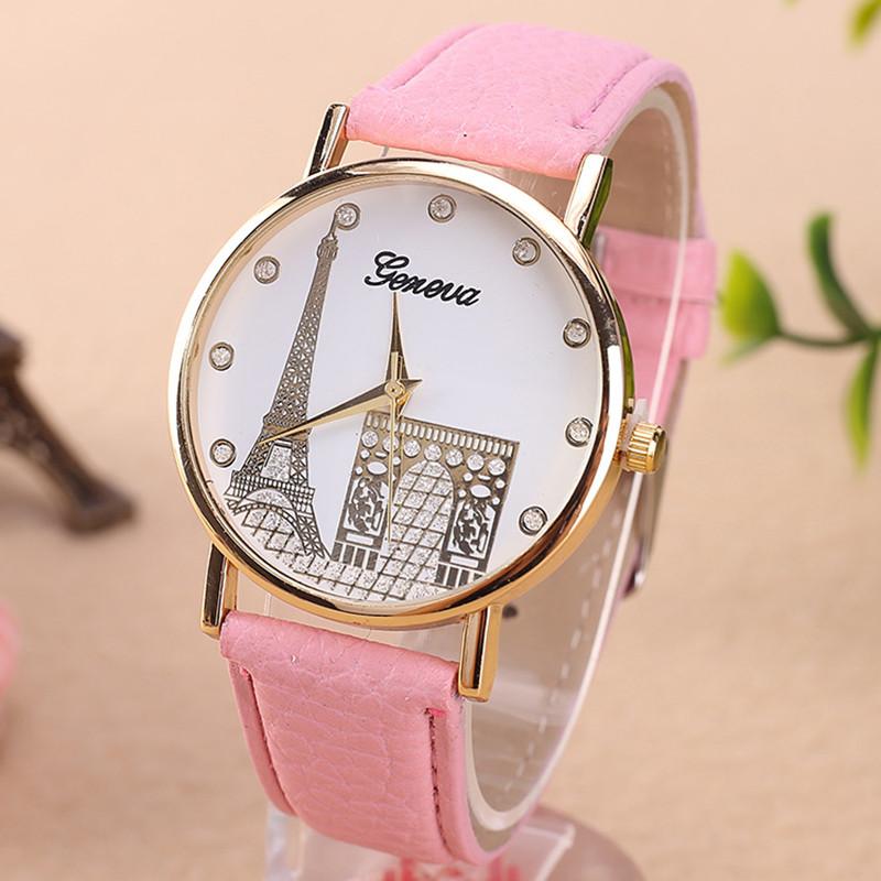 Eiffel Pattern Tower Watch Pu Strap Quartz Wrist Watch Decoration Gift Fashion