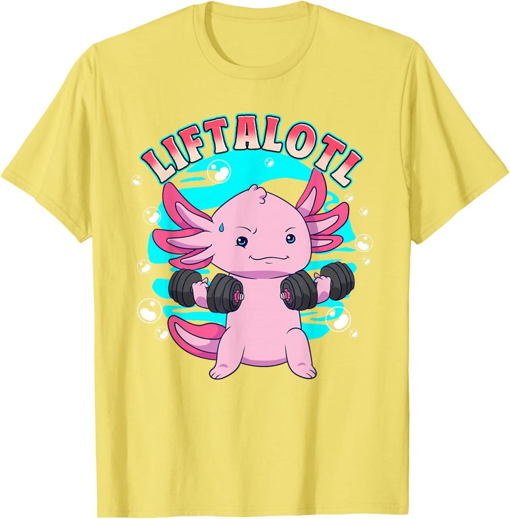 Liftalotl Axolotl Workout Gym Graphic Tee Cute Animal Fitness Casual T-Shirt for Men