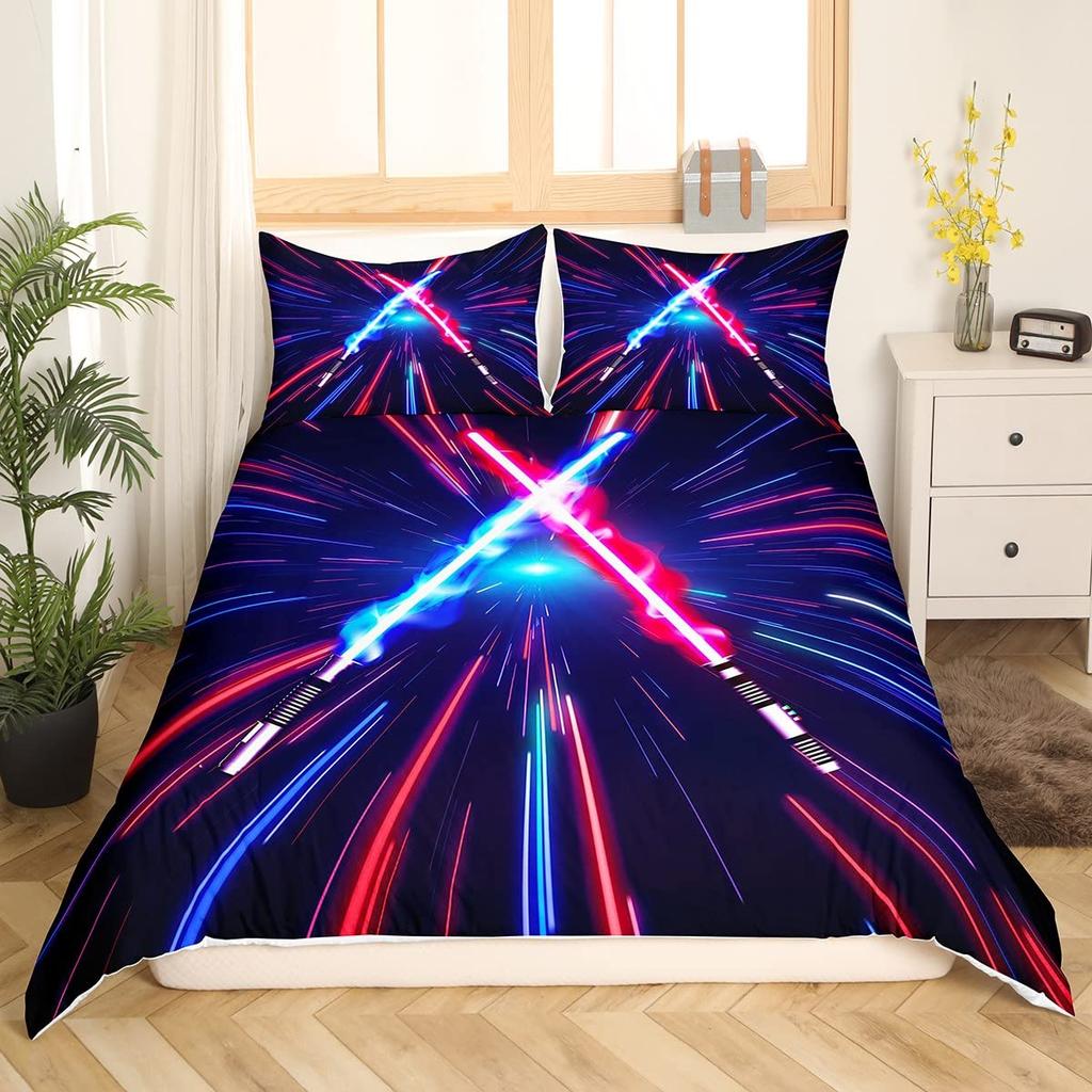 Lightsaber Duvet Cover Set Full,Galaxy Universe Planet Bedding Set 3pcs for Teens Room Decor,Trippy Star Sky Comforter Cover