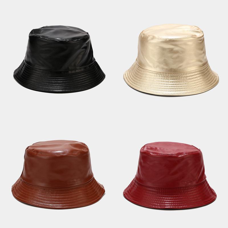 Retro leather double-sided bucket hat men's and women's outdoor versatile sun hat four seasons can wear basin hat
