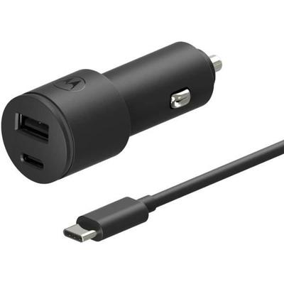 Ładowarka samochodowa Motorola SJV102-EU czarna z portami USB-A i USB-C, ładowarka z szybkim ładowaniem 45 W, zawiera kabel USB-C