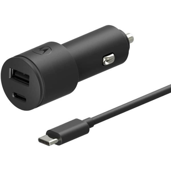 Motorola SJV102-EU svart billader med USB-A- og USB-C-porter, lader med 45 W hurtiglading, inkluderer USB-C-kabel