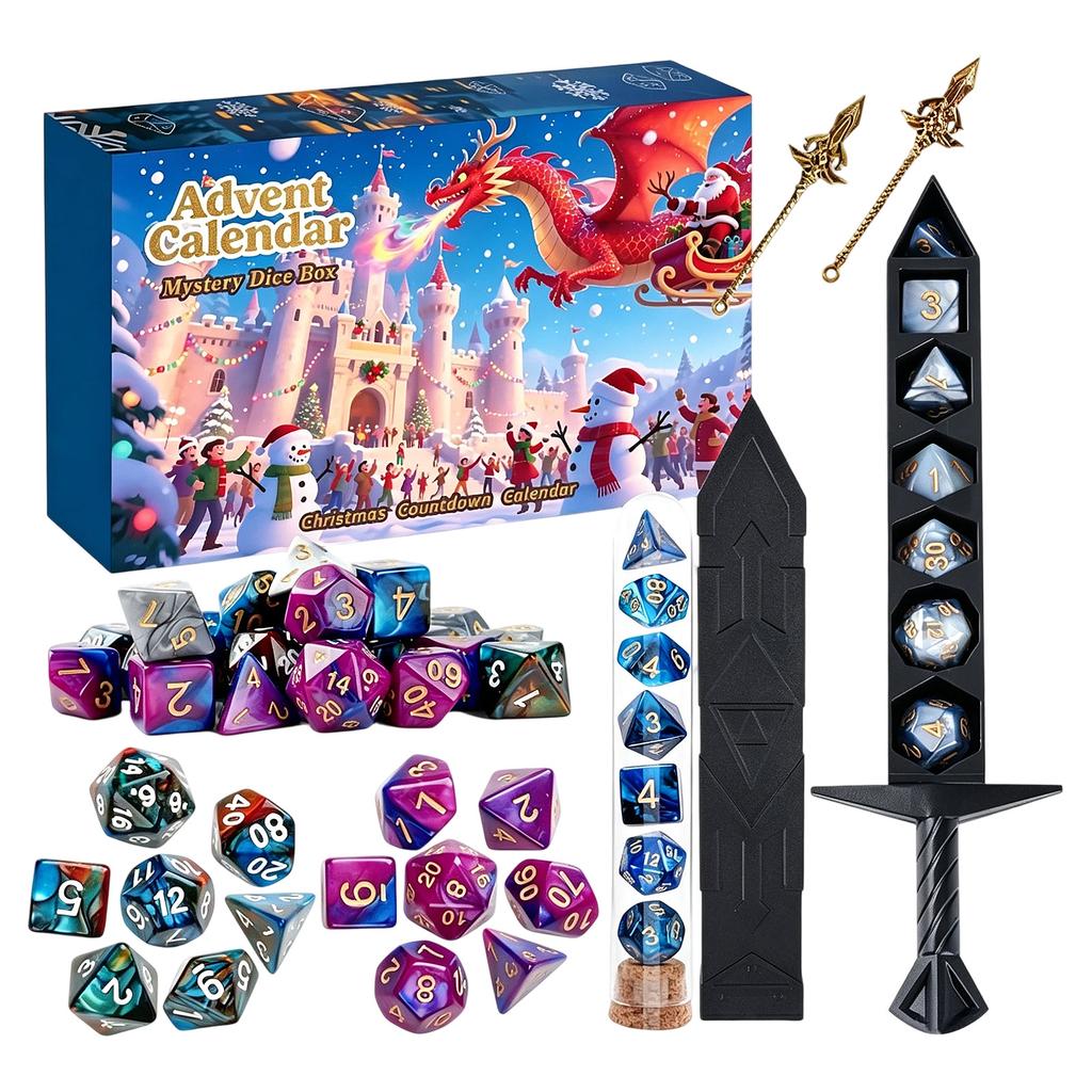 Würfel-Adventskalender mit polyedrischem Würfelset für Tabletop-Rollenspiele, Rollenspiele, Brettspiele - Tage der Würfel
