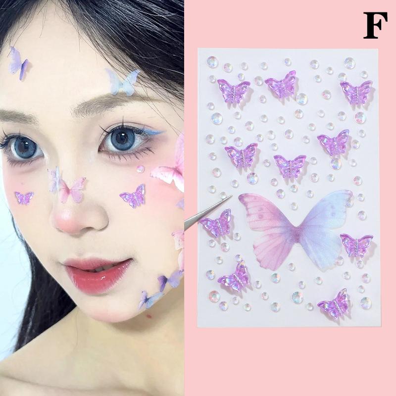 1Pcs Face Diamond Gem Pearl Sticker 3D Colorful Rhinestone Tattoo Eyeshadow Stickers Fo Festival Nail Body Makeup Bling Decor
