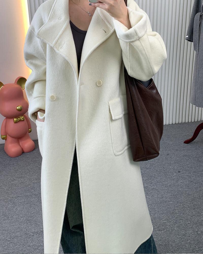 

Double-sided cashmere coat 037 stand-up collar long autumn and winter new commuter woolen coat cashmere coat S білий