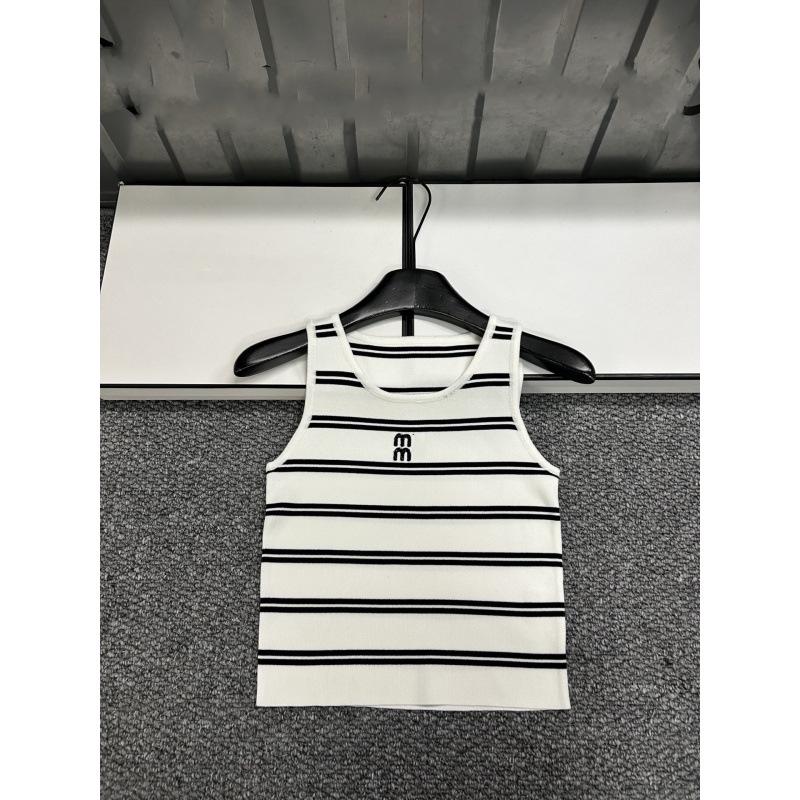 2026 Summer Rhinestone Letter Striped Knit Round Neck Vest - Slimming Versatile Top for Women