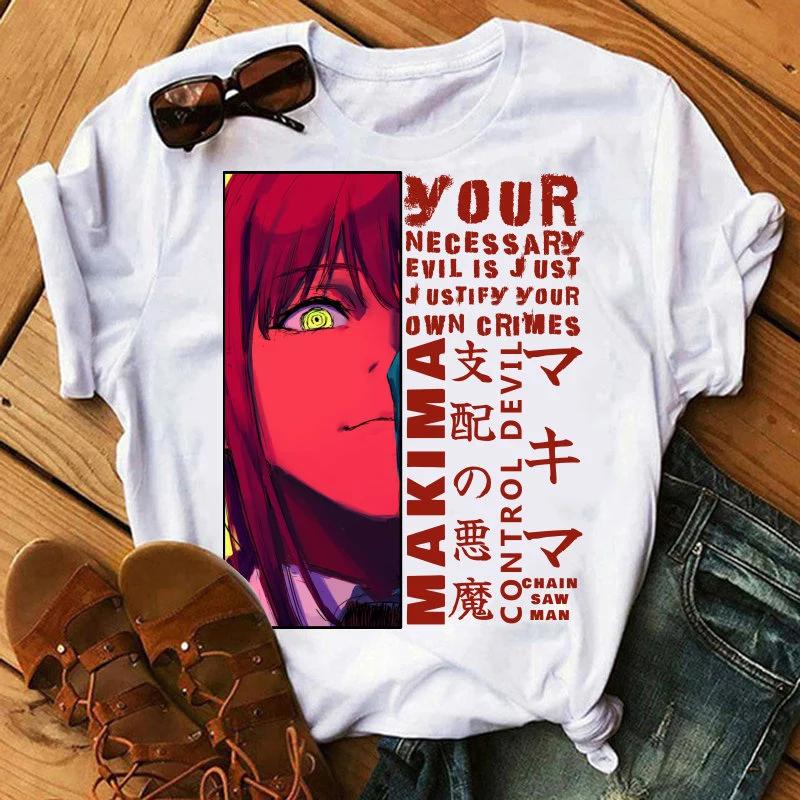 Tricouri pentru femei Chainsaw Man Makima Eyes Tricou cu mâneci scurte imprimate drăguț Anime Kawaii Streetwear Harajuku Y2k Haine Topuri