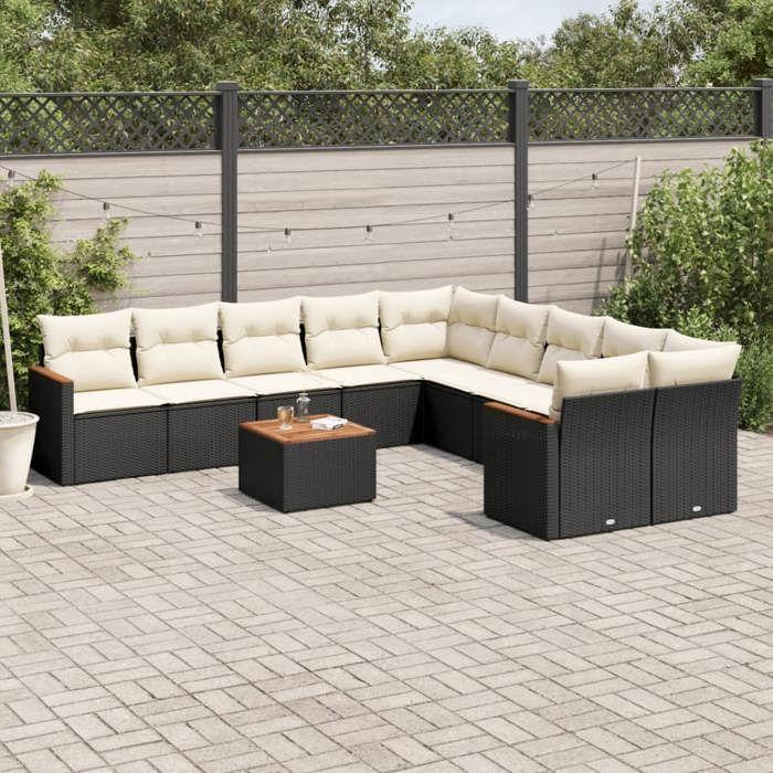 VidaXL Salon de Jardin avec Coussins 11 pcs, Canapés de Terrasse, Ensemble de Meubles de Patio, Mobilier d'Extérieur, Noir 3258759