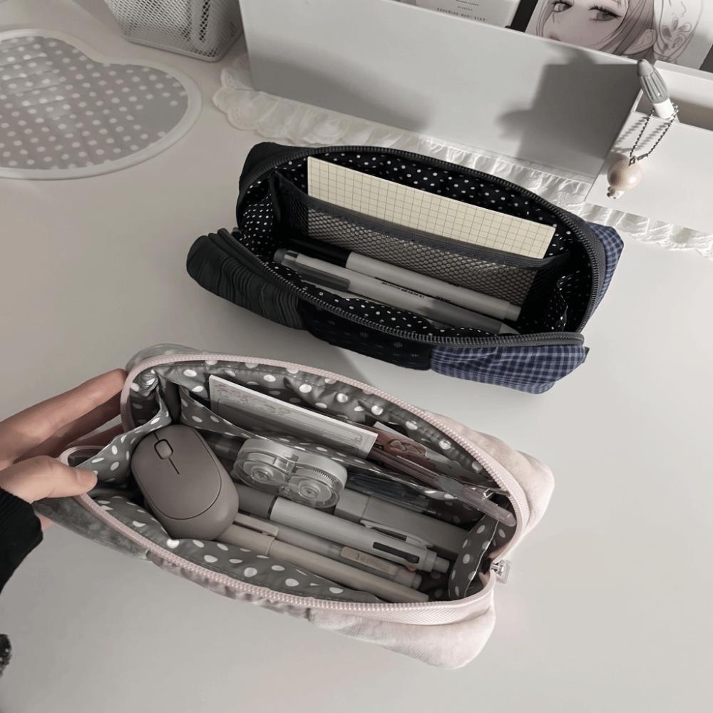 Polka Dot Stationery Bag Plaid Pattern Pen Bag Multi Pattern Pencil Case Office Use