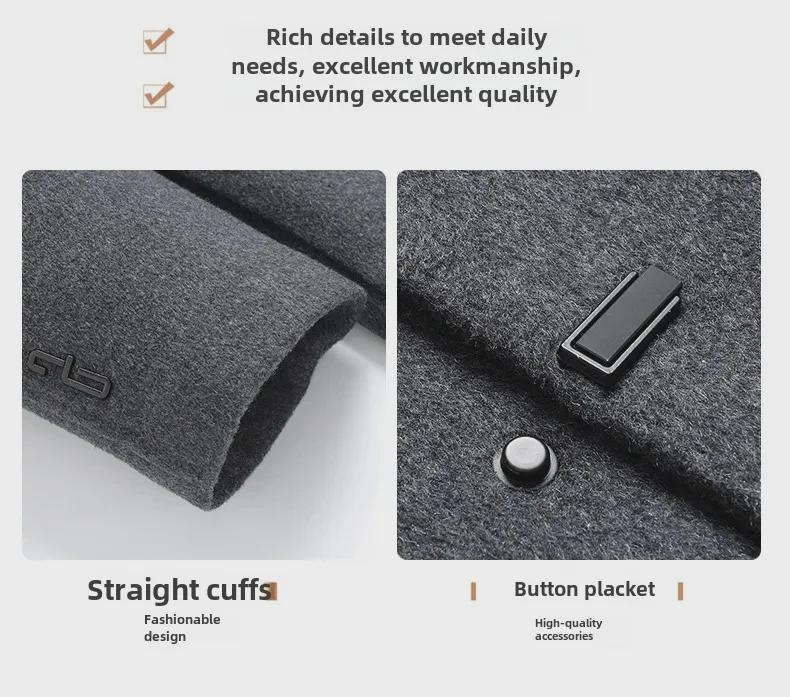 Men's Double-Sided Wool Coat with Rabbit Fur, Down Lining, for Autumn/Winter