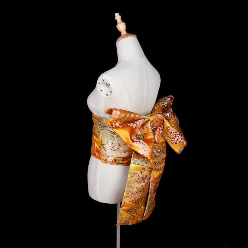 

Japanese Kimono Obi: Brocade Jacquard Taiko Bow with Floral Knot Trim 145 cm