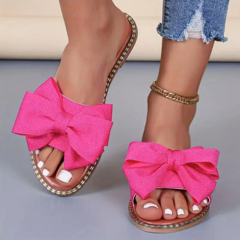 Fashion Shoes Female 2025 New Open Toe Women's Slippers Fashion Outdoor Daily Summer Butterfly-knot Plus Size Solid Light Flat Slippers