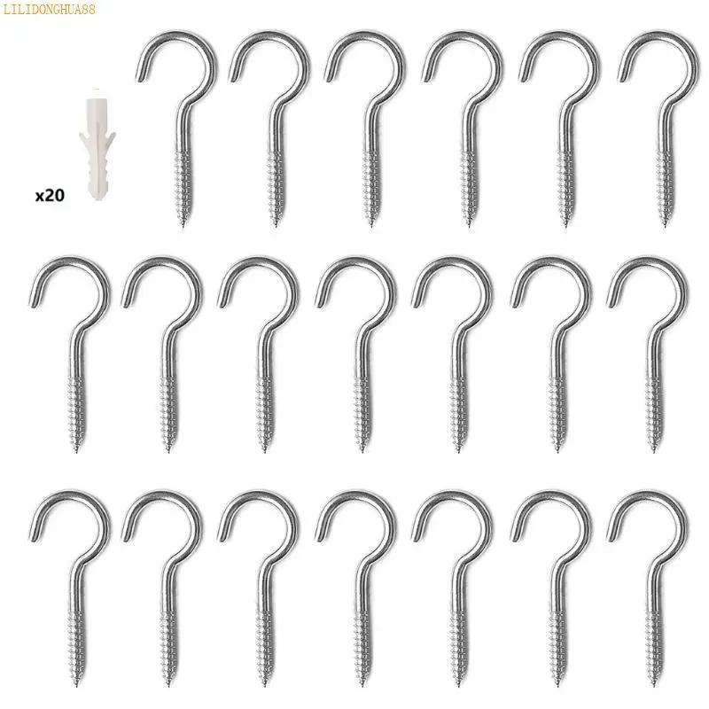 K1AE 20 Pcs Tapping Screws Hook String Lights Hooks Household Ceiling Screw Hooks For Outdoor Lights Birdhouses