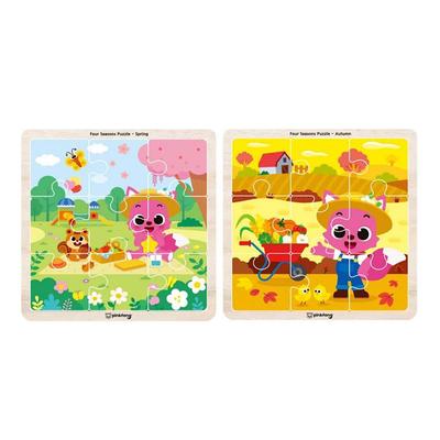 PINKFONG Drewniane Puzzle Cztery Pory Roku – Wiosna , Jesień (2 płytki, po 9 sztuk każda) (3 opcje)