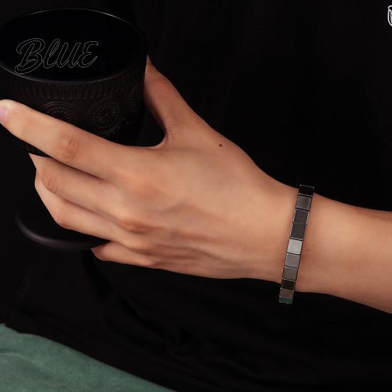 Bracciale Comfort da Uomo Regolabile Banda Nera di Pietra Gallica Superficie Liscia