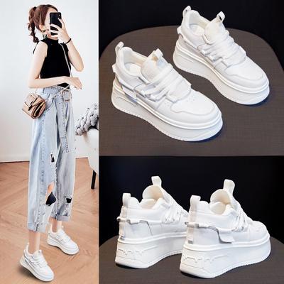 Real Soft Leather White Shoes for Women Spring and Autumn New Thick Bottom Versatile Leisure Platform Sports Women's Shoes Shoes with Hidden Heels