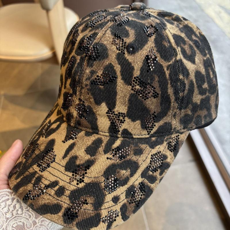 Rhinestone Leopard Print Ponytail Baseball Cap Outdoor Sunshade Duckbill Cap for Men and Women