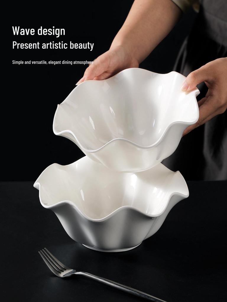 Irregular Ceramic Ramen and Salad Bowl Set - Pure White Tableware