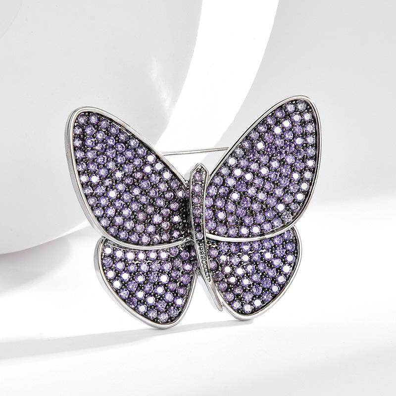 European Heavy Industry Luxury Elegant Exquisite Butterfly Brooch Temperament Versatile Full Zirconium Coat Accessories Anti-light Buckle