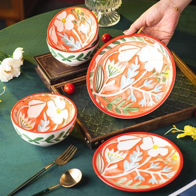 8 Inch Western Steak Plate European Pattern Ceramic Bowl Home Round Salad Dessert Bowl Main Course Breakfast Cake Plate Cutlery